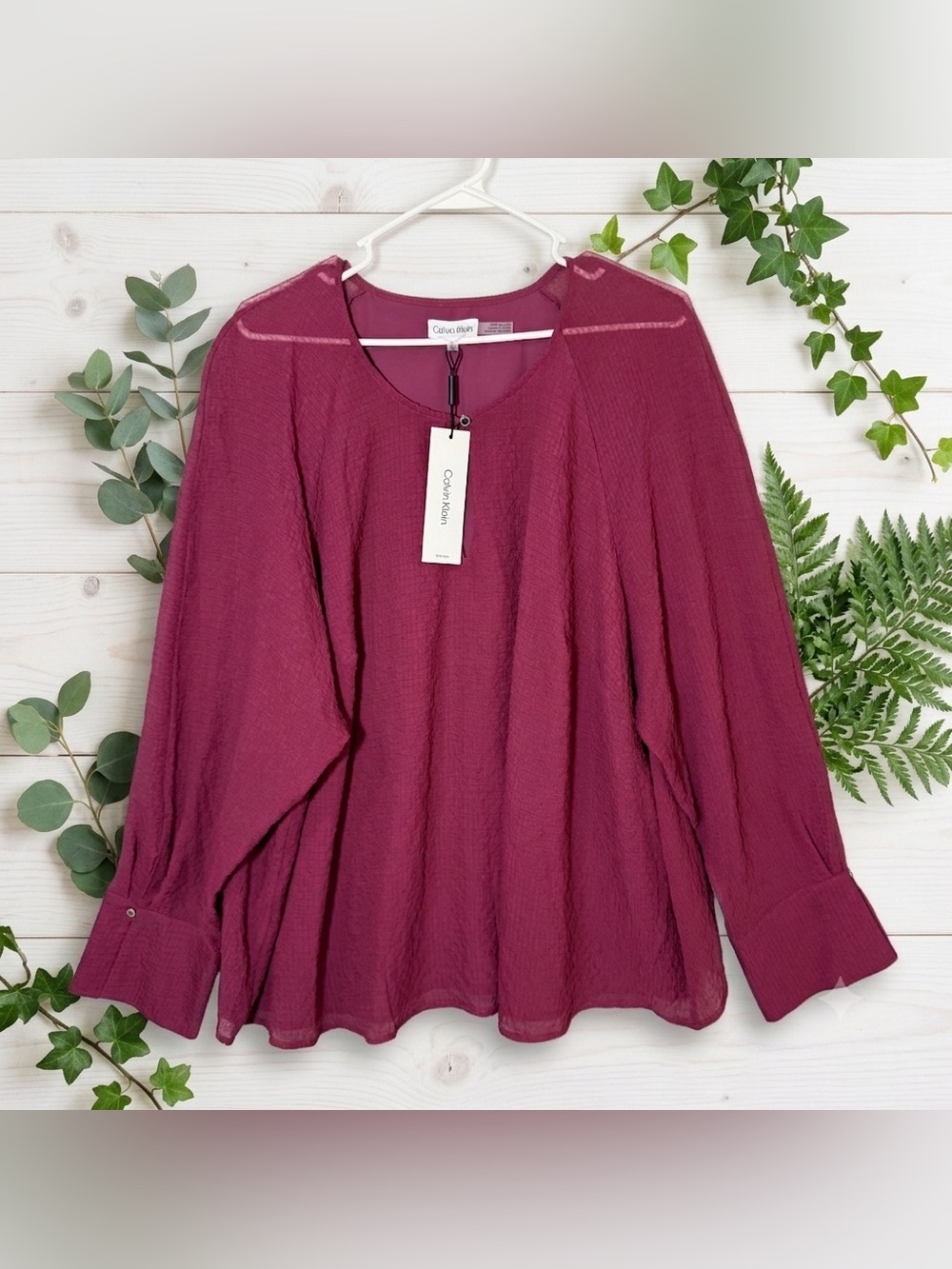 NWT Calvin Klein Plus Top 2X Fucsia Pink Office Career Church Tunic Flowy